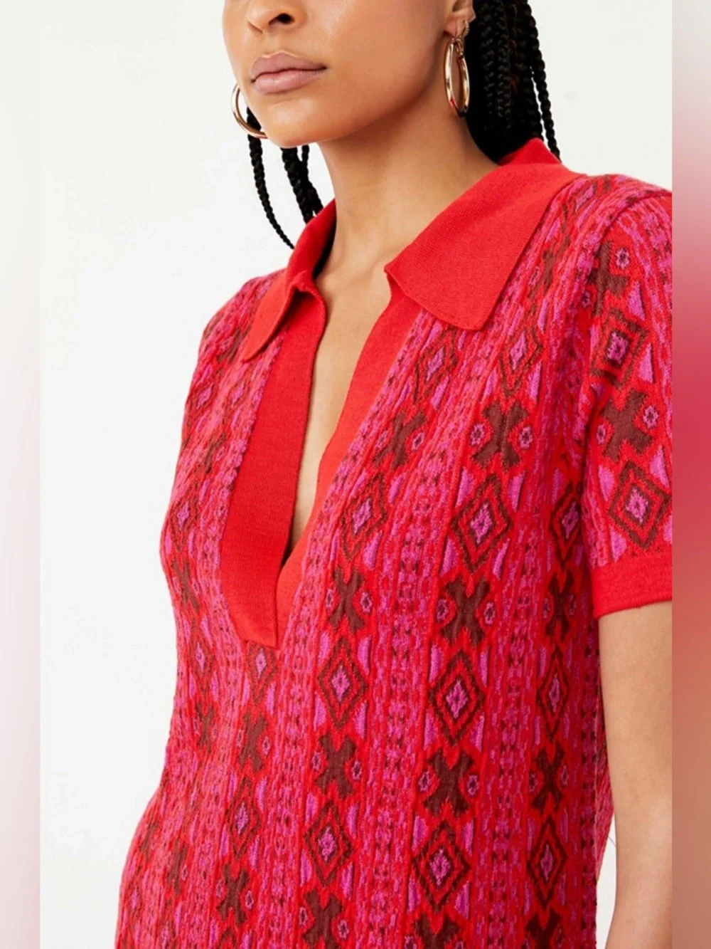 Free People Kitt Mini Dress Berry Combo Sweater Knit Collared NWT Medium